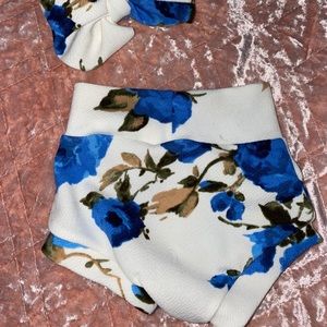 Blue and white floral bummies with matching bow